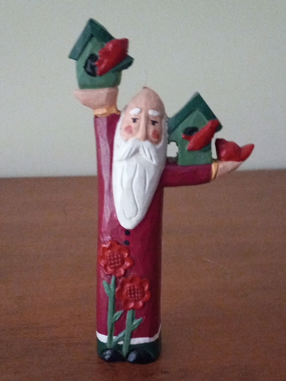 Midwest Cannon Falls Pencil Santa Figurine – Carved Wood Look with Birdhouses 6" - Picture 2 of 9